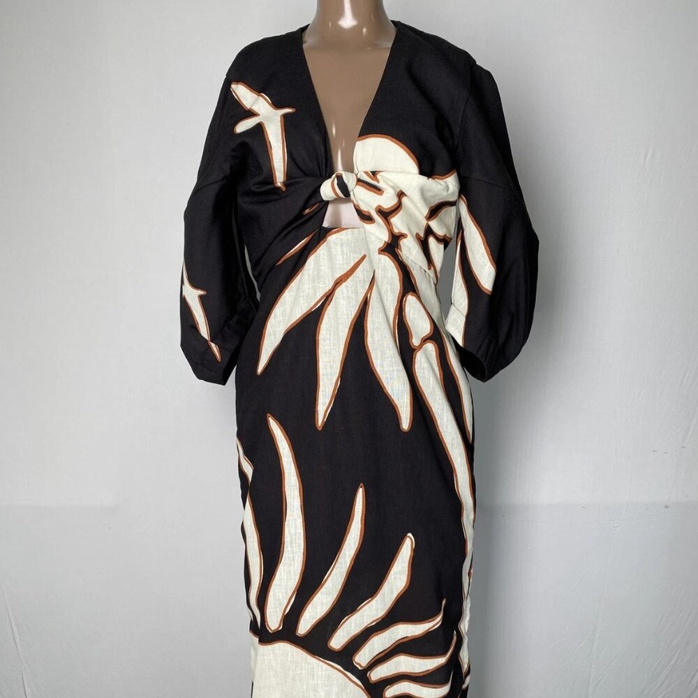 Black & Cream Maxi Dress with Tie-Front Detail